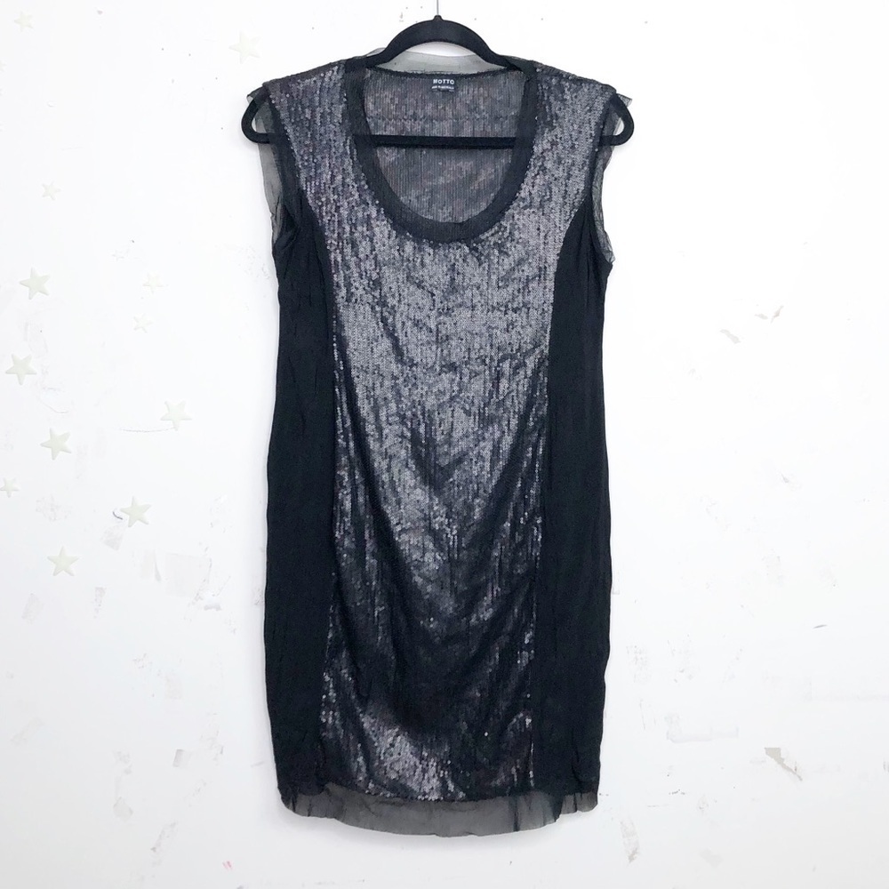 MOTTO Black sheer sequin mini dress